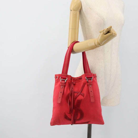 SAINT LAURENT Tote Bag Canvas Roze Zilver Auth BA13528A