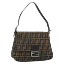 FENDI Zucca Canvas Mamma Baguette Shoulder Bag Black Brown Auth BA13529V-1