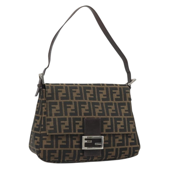 FENDI Zucca Canvas Mamma Baguette Shoulder Bag Black Brown Auth BA13529V