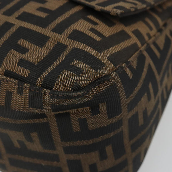 FENDI Zucca Canvas Mamma Baguette Schoudertas Zwart Bruin Auth BA13529V