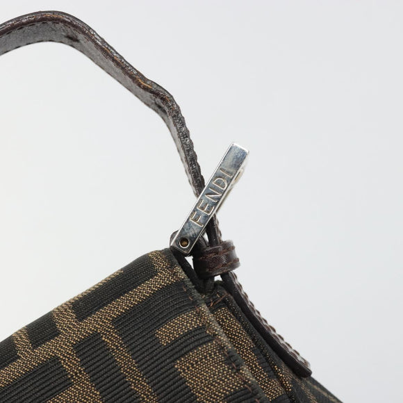 FENDI Zucca Canvas Mamma Baguette Shoulder Bag Black Brown Auth BA13529V