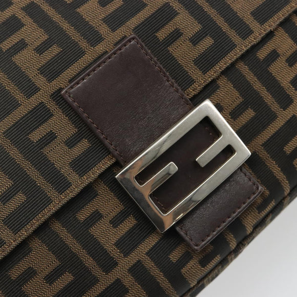 FENDI Zucca Canvas Mamma Baguette Schoudertas Zwart Bruin Auth BA13529V