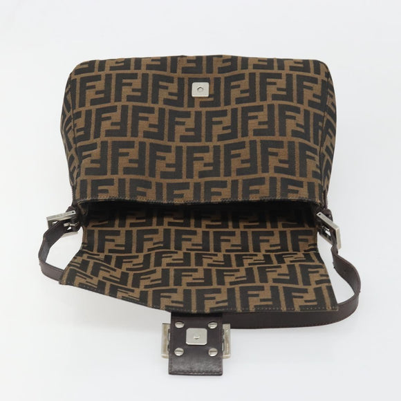FENDI Zucca Canvas Mamma Baguette Shoulder Bag Black Brown Auth BA13529V
