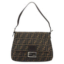 FENDI Zucca Canvas Mamma Baguette Shoulder Bag Black Brown Auth BA13529V-13