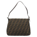 FENDI Zucca Canvas Mamma Baguette Shoulder Bag Black Brown Auth BA13529V-2