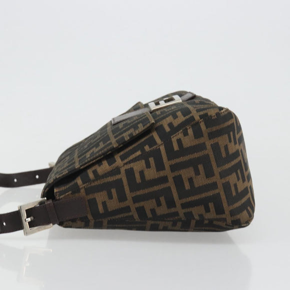 FENDI Zucca Canvas Mamma Baguette Shoulder Bag Black Brown Auth BA13529V
