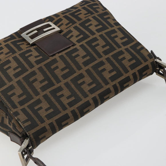 FENDI Zucca Canvas Mamma Baguette Schoudertas Zwart Bruin Auth BA13529V
