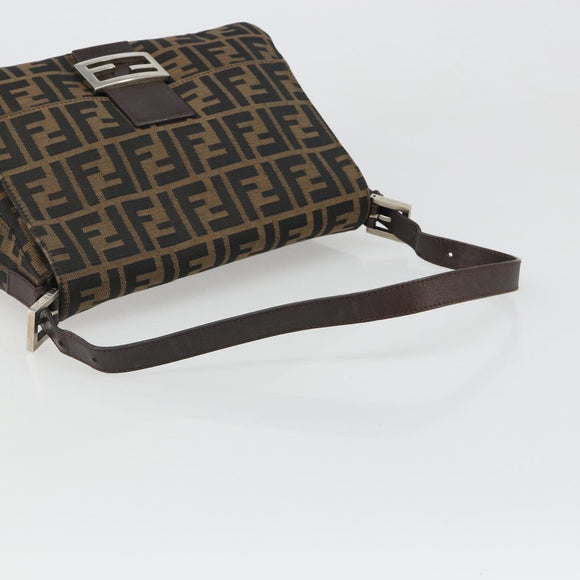 FENDI Zucca Canvas Mamma Baguette Schoudertas Zwart Bruin Auth BA13529V