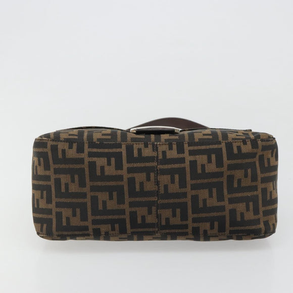 FENDI Zucca Canvas Mamma Baguette Schoudertas Zwart Bruin Auth BA13529V