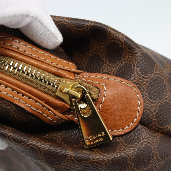 CELINE Macadam Canvas Clutch Bag PVC Leather Brown Gold Auth BA13530V