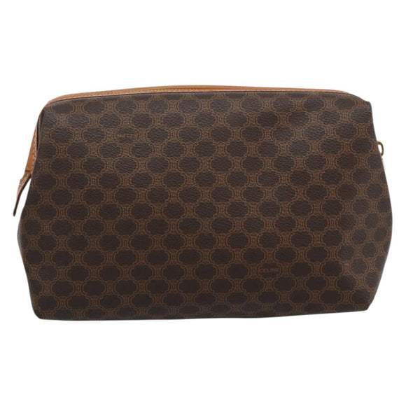 CELINE Macadam Canvas Clutch Bag PVC Leather Brown Gold Auth BA13530V