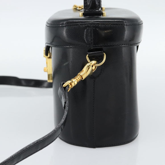 Gianni Versace Hand Bag Leather 2way Black Gold Auth BA13533A