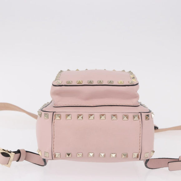 VALENTINO Studs Backpack Leather Pink Gold Auth BA13535