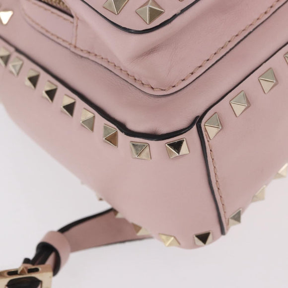 VALENTINO Studs Backpack Leather Pink Gold Auth BA13535