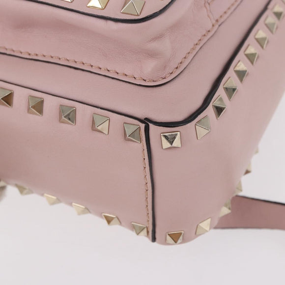 VALENTINO Studs Backpack Leather Pink Gold Auth BA13535