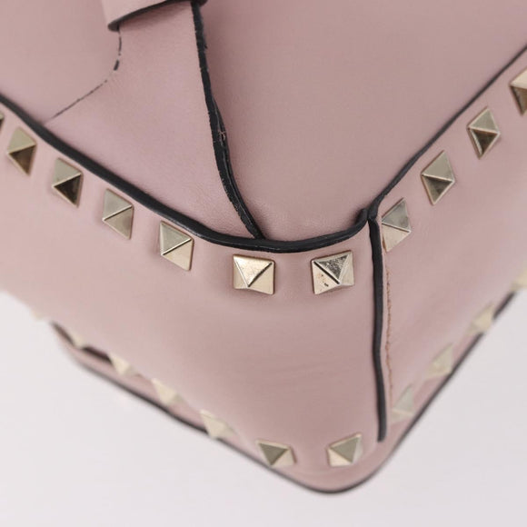 VALENTINO Studs Backpack Leather Pink Gold Auth BA13535