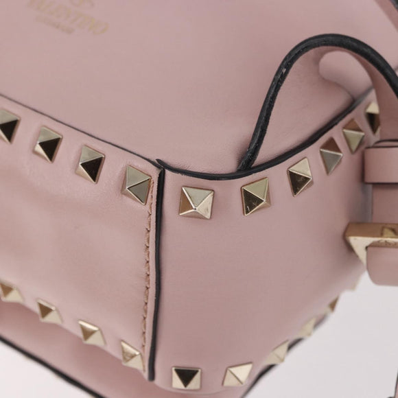 VALENTINO Studs Backpack Leather Pink Gold Auth BA13535
