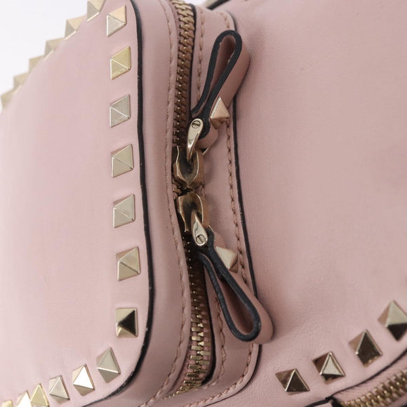 VALENTINO Studs Backpack Leather Pink Gold Auth BA13535