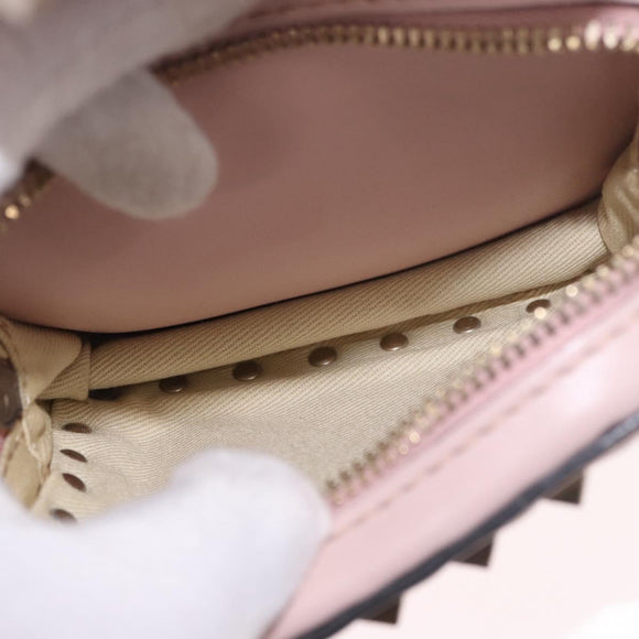 VALENTINO Studs Backpack Leather Pink Gold Auth BA13535
