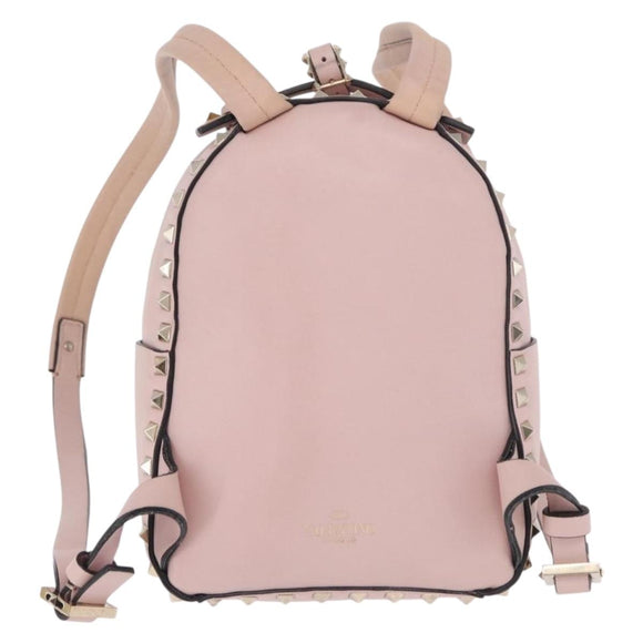 VALENTINO Studs Backpack Leather Pink Gold Auth BA13535