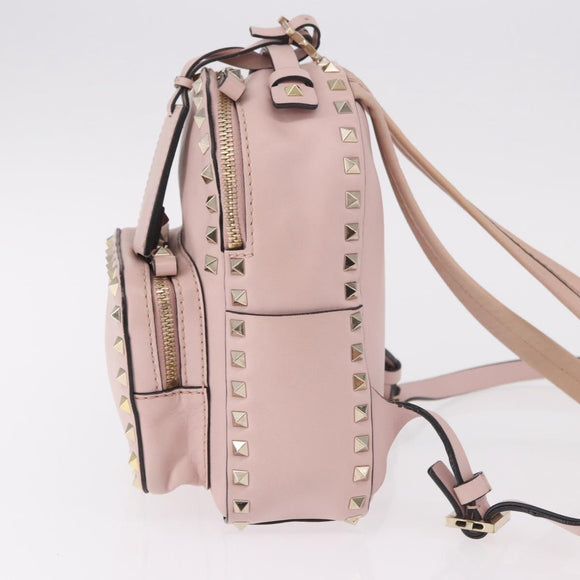 VALENTINO Studs Backpack Leather Pink Gold Auth BA13535