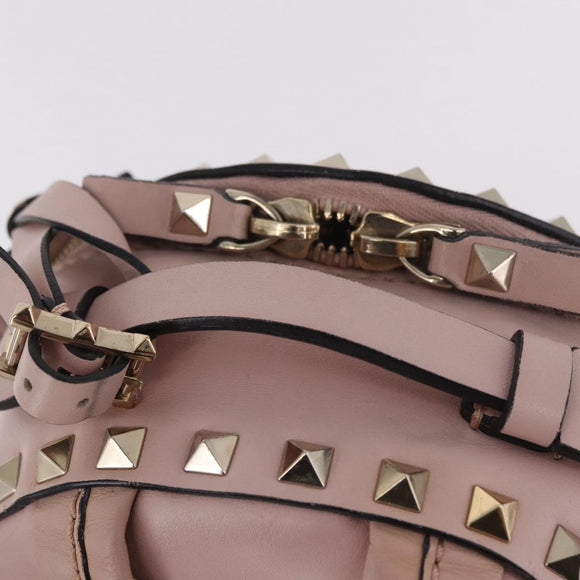 VALENTINO Studs Backpack Leather Pink Gold Auth BA13535