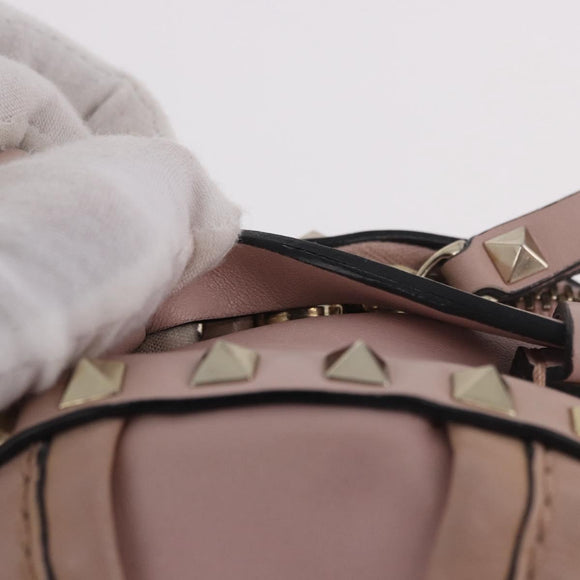 VALENTINO Studs Backpack Leather Pink Gold Auth BA13535