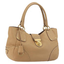 PRADA Hand Bag Leather Brown Gold Auth BA13540A-1