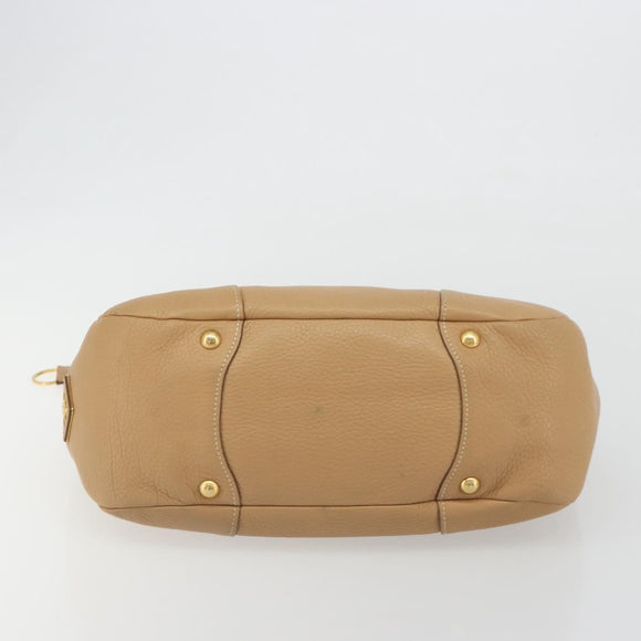 PRADA Hand Bag Leather Brown Gold Auth BA13540A