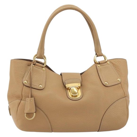 PRADA Hand Bag Leather Brown Gold Auth BA13540A