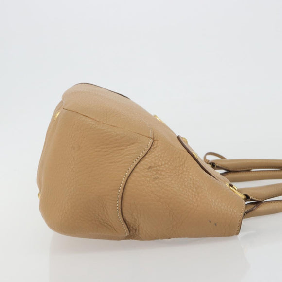 PRADA Hand Bag Leather Brown Gold Auth BA13540A
