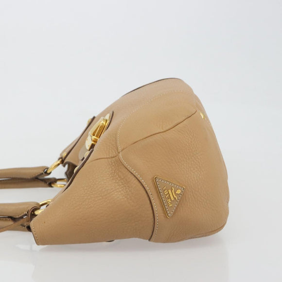 PRADA Hand Bag Leather Brown Gold Auth BA13540A