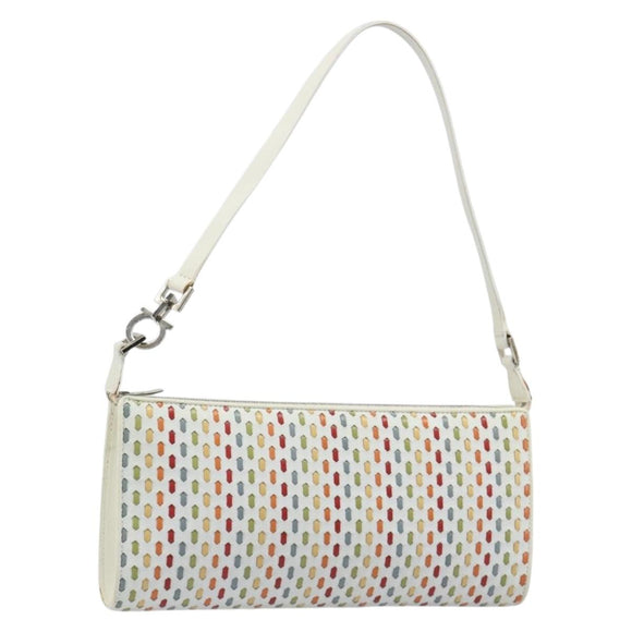 Salvatore Ferragamo Gancini Shoulder Bag Leather White Silver Auth BA13542V