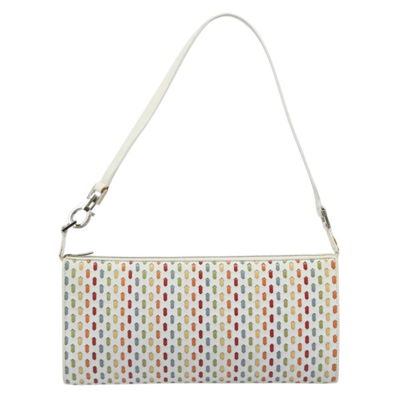 Salvatore Ferragamo Gancini Shoulder Bag Leather White Silver Auth BA13542V