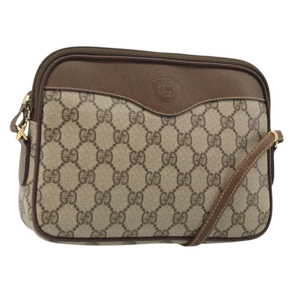 GUCCI GG Supreme Shoulder Bag PVC Beige Gold Auth BA13547