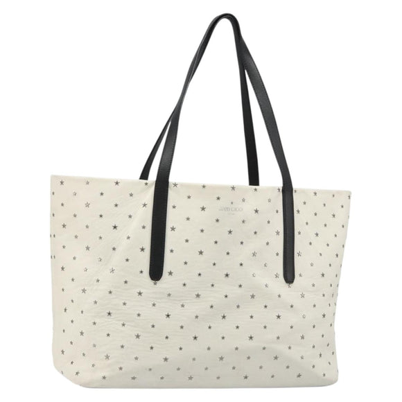 Jimmy Choo Studs Tote Bag Leather White Silver Auth BA13552