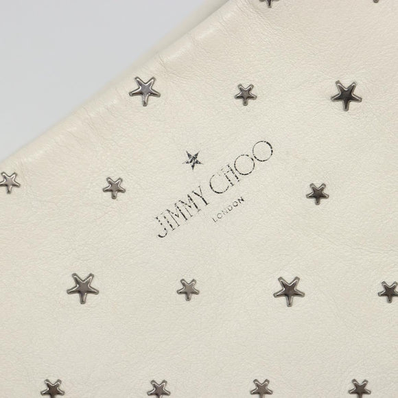 Jimmy Choo Studs Tote Bag Leather White Silver Auth BA13552