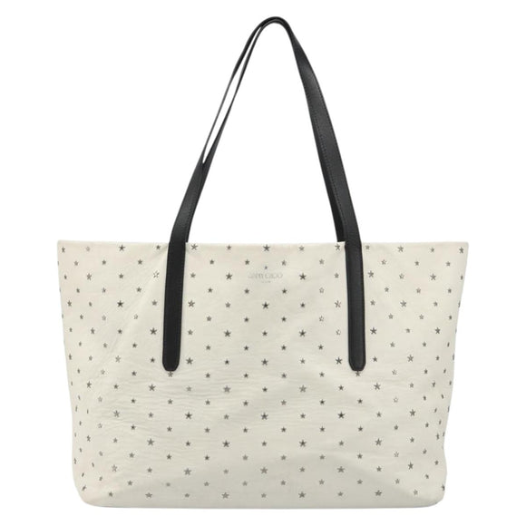Jimmy Choo Studs Tote Bag Leather White Silver Auth BA13552