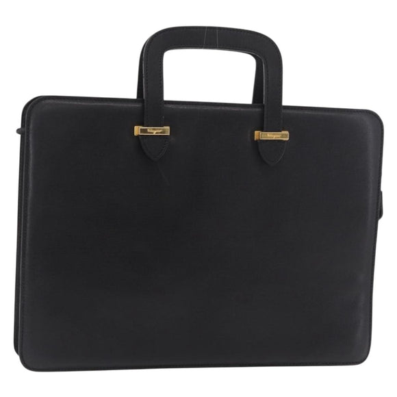 Salvatore Ferragamo Business Bag Leather Black Gold Auth BA13557