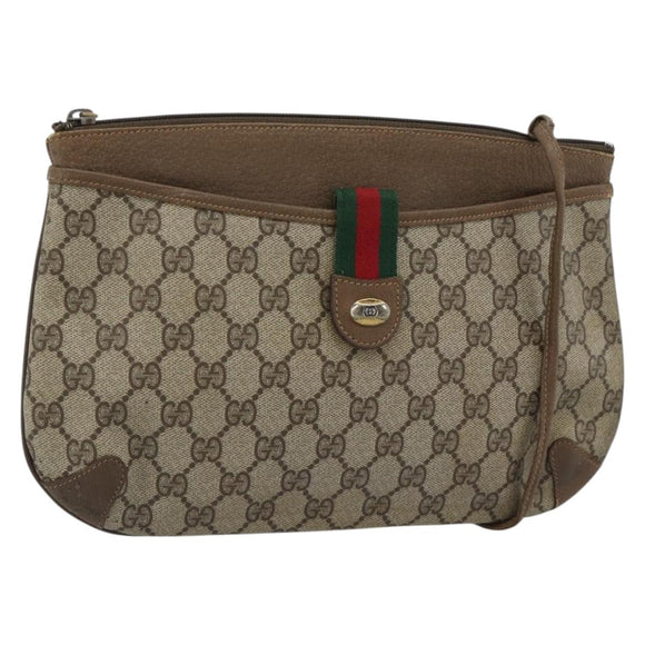 GUCCI GG Supreme Web Sherry Line Bag PVC Beige Gold 904 02 026 Auth BA13567