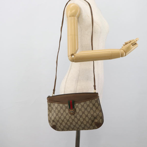 GUCCI GG Supreme Web Sherry Line Bag PVC Beige Gold 904 02 026 Auth BA13567