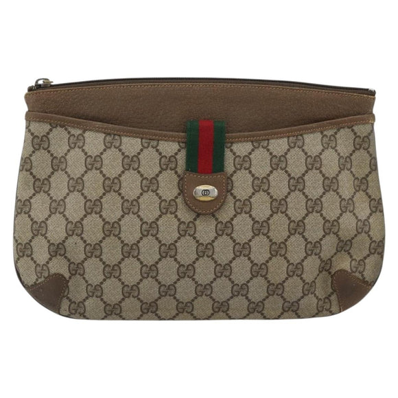 GUCCI GG Supreme Web Sherry Line Bag PVC Beige Gold 904 02 026 Auth BA13567
