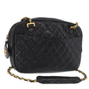 CHANEL Chain Shoulder Bag Lamb Skin Black Gold CC Auth BA13568-1
