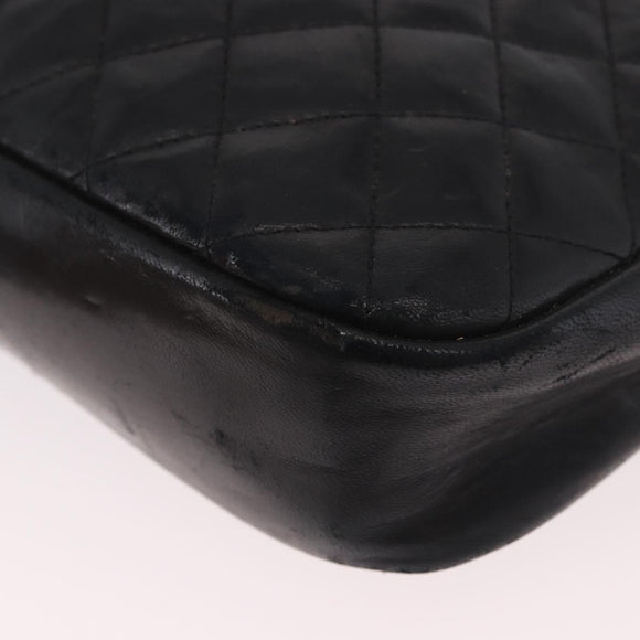 CHANEL Chain Shoulder Bag Lamb Skin Black Gold CC Auth BA13568