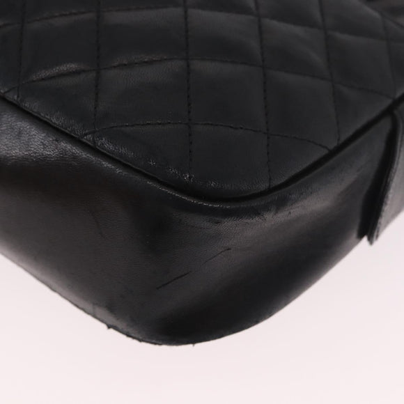 CHANEL Chain Shoulder Bag Lamb Skin Black Gold CC Auth BA13568