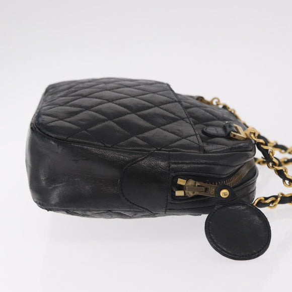 CHANEL Chain Shoulder Bag Lamb Skin Black Gold CC Auth BA13568