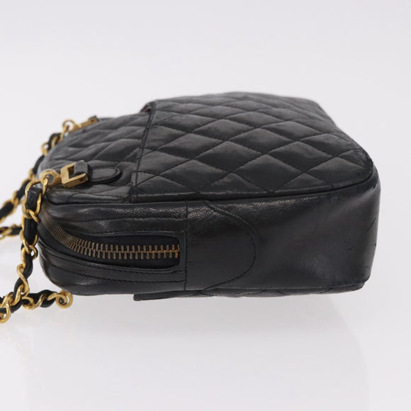 CHANEL Chain Shoulder Bag Lamb Skin Black Gold CC Auth BA13568