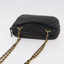 CHANEL Chain Shoulder Bag Lamb Skin Black Gold CC Auth BA13568-6