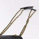 CHANEL Chain Shoulder Bag Lamb Skin Black Gold CC Auth BA13568-8