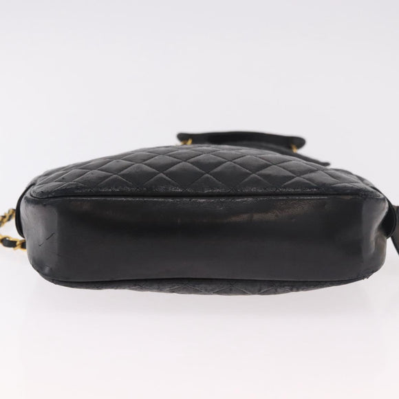 CHANEL Chain Shoulder Bag Lamb Skin Black Gold CC Auth BA13568
